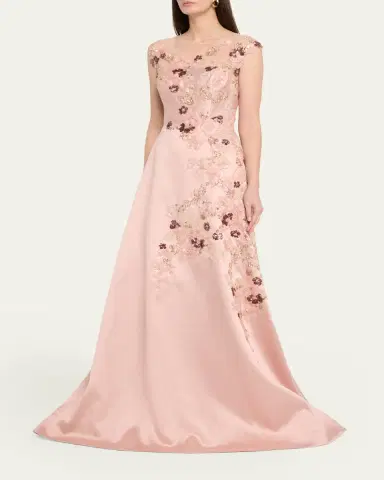 Rickie Freeman for Teri Jon Sequin Floral-Embroidered Jacquard Gown | Thumbnail 4 Rickie Freeman for Teri Jon Sequin Floral-Embroidered Jacquard Gown | Thumbnail 4