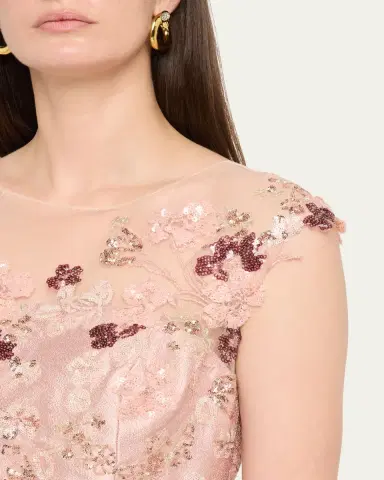Rickie Freeman for Teri Jon Sequin Floral-Embroidered Jacquard Gown | Thumbnail 5 Rickie Freeman for Teri Jon Sequin Floral-Embroidered Jacquard Gown | Thumbnail 5