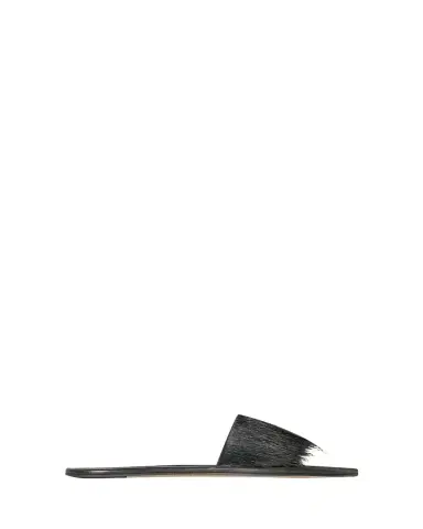 THE ROW Malick Calf Hair Flat Slide Sandals | Thumbnail 1 THE ROW Malick Calf Hair Flat Slide Sandals | Thumbnail 1