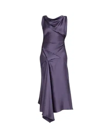 Victoria Beckham Asymmetric Draped Sleeveless Satin Midi Dress | Thumbnail 1 Victoria Beckham Asymmetric Draped Sleeveless Satin Midi Dress | Thumbnail 1