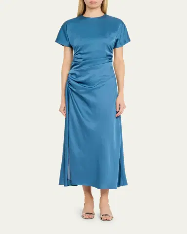 Simkhai Marabella Ruched Satin Midi Dress | Thumbnail 2 Simkhai Marabella Ruched Satin Midi Dress | Thumbnail 2