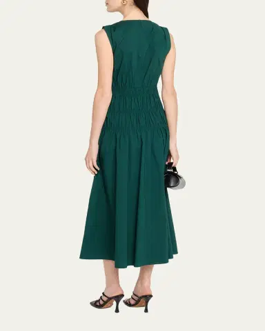 Proenza Schouler White Label Loren Sleeveless Ruched Waist Cotton Midi Dress | Thumbnail 3 Proenza Schouler White Label Loren Sleeveless Ruched Waist Cotton Midi Dress | Thumbnail 3