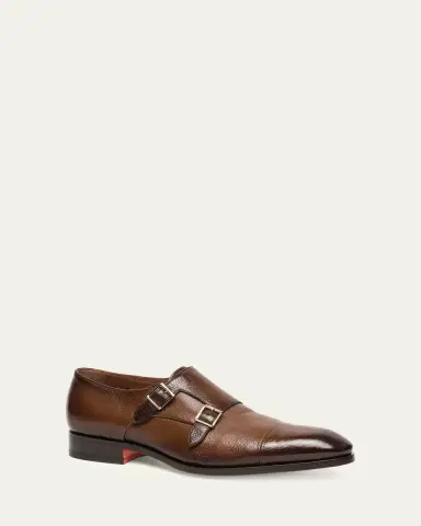 Santoni Men's Ira Grained Leather Double-Monk Strap Loafers | Thumbnail 2 Santoni Men's Ira Grained Leather Double-Monk Strap Loafers | Thumbnail 2
