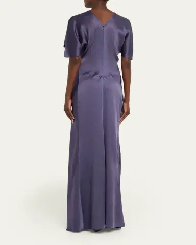 Victoria Beckham Gathered Waist Flutter-Sleeve Satin Gown | Thumbnail 3 Victoria Beckham Gathered Waist Flutter-Sleeve Satin Gown | Thumbnail 3