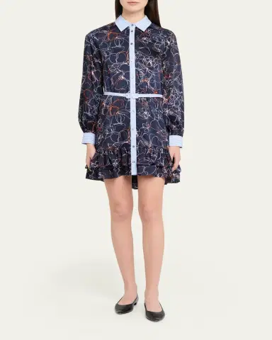 Cinq à Sept Malva Floral Linework Mini Shirtdress | Thumbnail 2 Cinq à Sept Malva Floral Linework Mini Shirtdress | Thumbnail 2