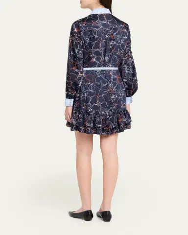 Cinq à Sept Malva Floral Linework Mini Shirtdress | Thumbnail 3 Cinq à Sept Malva Floral Linework Mini Shirtdress | Thumbnail 3