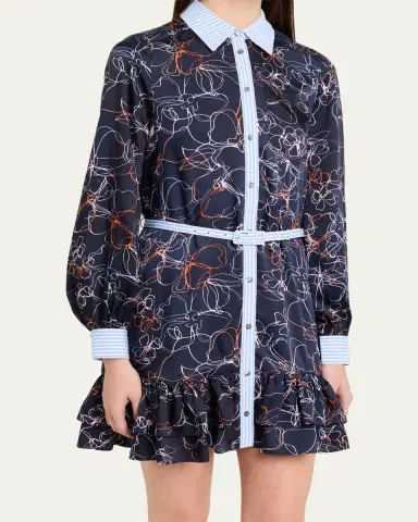 Cinq à Sept Malva Floral Linework Mini Shirtdress | Thumbnail 5 Cinq à Sept Malva Floral Linework Mini Shirtdress | Thumbnail 5