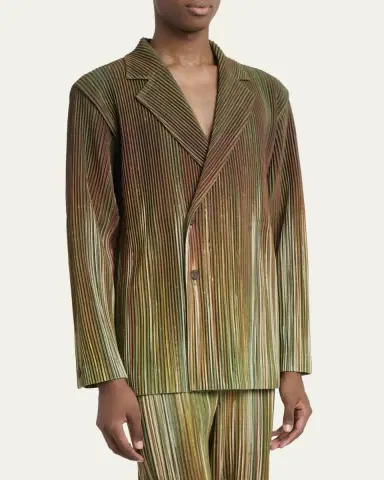Homme Plissé Issey Miyake Men's Paintbrush Agate-Print Pleated Single-Breasted Blazer | Thumbnail 4 Homme Plissé Issey Miyake Men's Paintbrush Agate-Print Pleated Single-Breasted Blazer | Thumbnail 4