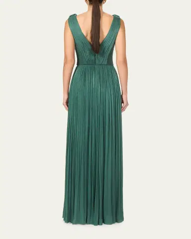 Costarellos Anilia Pleated Silk Sleeveless Slit Gown | Thumbnail 3 Costarellos Anilia Pleated Silk Sleeveless Slit Gown | Thumbnail 3
