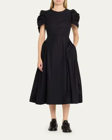 Simone Rocha Rose Puff-Sleeve Fit-And-Flare Midi Dress | Thumbnail 2 Simone Rocha Rose Puff-Sleeve Fit-And-Flare Midi Dress | Thumbnail 2