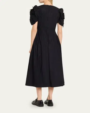 Simone Rocha Rose Puff-Sleeve Fit-And-Flare Midi Dress | Thumbnail 3 Simone Rocha Rose Puff-Sleeve Fit-And-Flare Midi Dress | Thumbnail 3