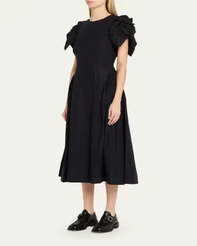 Simone Rocha Rose Puff-Sleeve Fit-And-Flare Midi Dress | Thumbnail 4 Simone Rocha Rose Puff-Sleeve Fit-And-Flare Midi Dress | Thumbnail 4