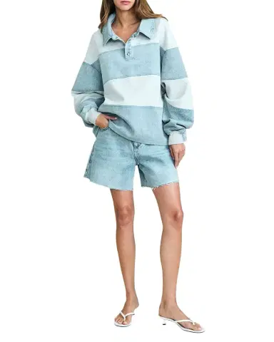SEROYA Cher Striped Denim Top | Thumbnail 1 SEROYA Cher Striped Denim Top | Thumbnail 1