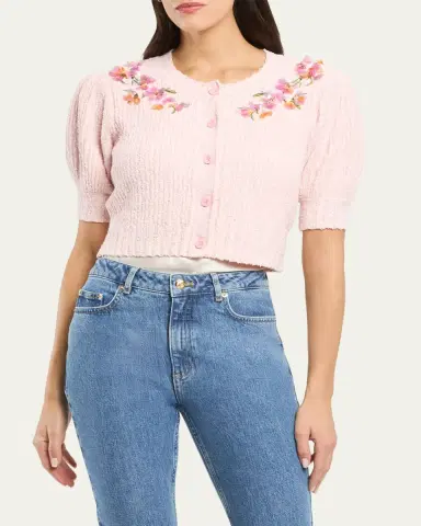 Cinq à Sept Millicent Trailing Flower Cropped Cardigan | Thumbnail 4 Cinq à Sept Millicent Trailing Flower Cropped Cardigan | Thumbnail 4