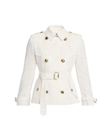 Burberry Foxfield Lace Double-Breasted Short Trench Jacket | Thumbnail 1 Burberry Foxfield Lace Double-Breasted Short Trench Jacket | Thumbnail 1