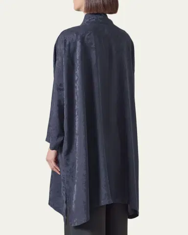 Eskandar Wide A-Line Double Stand Collar Shirt - Very Long Length With Slits | Thumbnail 3 Eskandar Wide A-Line Double Stand Collar Shirt - Very Long Length With Slits | Thumbnail 3