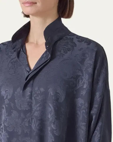 Eskandar Wide A-Line Double Stand Collar Shirt - Very Long Length With Slits | Thumbnail 4 Eskandar Wide A-Line Double Stand Collar Shirt - Very Long Length With Slits | Thumbnail 4