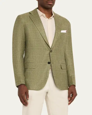 Kiton Men's Tonal Plaid Wool-Blend Single-Breasted Sport Coat | Thumbnail 4 Kiton Men's Tonal Plaid Wool-Blend Single-Breasted Sport Coat | Thumbnail 4