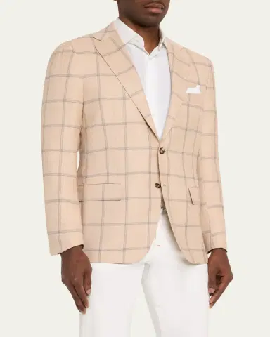 Kiton Men's Windowpane Cashmere Single-Breasted Sport Coat | Thumbnail 4 Kiton Men's Windowpane Cashmere Single-Breasted Sport Coat | Thumbnail 4