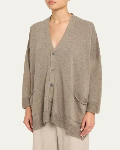 Eskandar Linen-Cotton V-Neck Cardigan - Long Length | Thumbnail 4 Eskandar Linen-Cotton V-Neck Cardigan - Long Length | Thumbnail 4