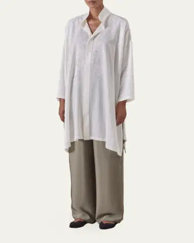 Eskandar Wide A-Line Double Stand Collar Shirt - Very Long Length With Slits | Thumbnail 2 Eskandar Wide A-Line Double Stand Collar Shirt - Very Long Length With Slits | Thumbnail 2