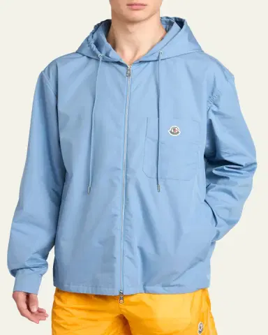Moncler Men's Pocket-Logo Poplin Full-Zip Hoodie | Thumbnail 4 Moncler Men's Pocket-Logo Poplin Full-Zip Hoodie | Thumbnail 4