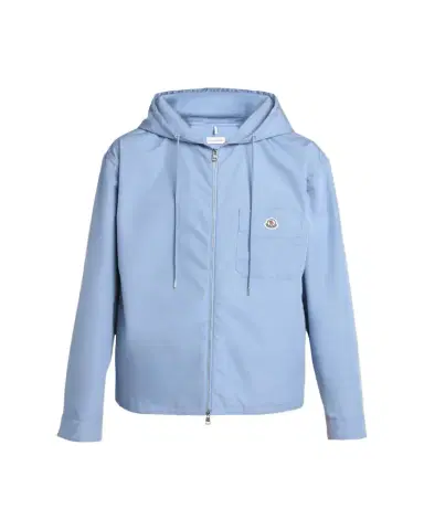Moncler Men's Pocket-Logo Poplin Full-Zip Hoodie | Thumbnail 1 Moncler Men's Pocket-Logo Poplin Full-Zip Hoodie | Thumbnail 1