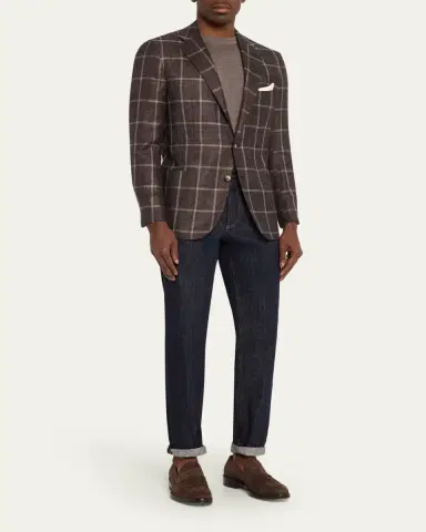 Kiton Men's Windowpane Cashmere and Silk Single-Breasted Sport Coat | Thumbnail 2 Kiton Men's Windowpane Cashmere and Silk Single-Breasted Sport Coat | Thumbnail 2