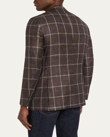 Kiton Men's Windowpane Cashmere and Silk Single-Breasted Sport Coat | Thumbnail 3 Kiton Men's Windowpane Cashmere and Silk Single-Breasted Sport Coat | Thumbnail 3