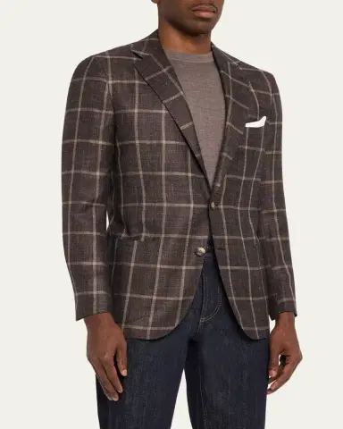 Kiton Men's Windowpane Cashmere and Silk Single-Breasted Sport Coat | Thumbnail 4 Kiton Men's Windowpane Cashmere and Silk Single-Breasted Sport Coat | Thumbnail 4