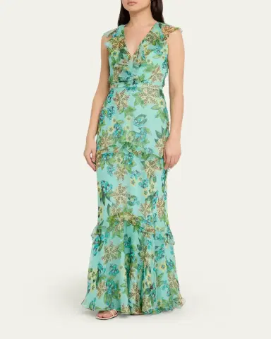 Saloni Rita Floral Sleeveless Ruffle Dress | Thumbnail 4 Saloni Rita Floral Sleeveless Ruffle Dress | Thumbnail 4