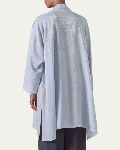 Eskandar Wide A-Line Double Stand Collar Shirt - Very Long Length With Slits | Thumbnail 3 Eskandar Wide A-Line Double Stand Collar Shirt - Very Long Length With Slits | Thumbnail 3