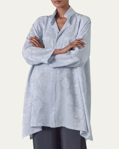 Eskandar Wide A-Line Double Stand Collar Shirt - Very Long Length With Slits | Thumbnail 4 Eskandar Wide A-Line Double Stand Collar Shirt - Very Long Length With Slits | Thumbnail 4