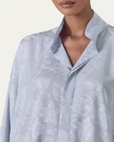Eskandar Wide A-Line Double Stand Collar Shirt - Very Long Length With Slits | Thumbnail 5 Eskandar Wide A-Line Double Stand Collar Shirt - Very Long Length With Slits | Thumbnail 5