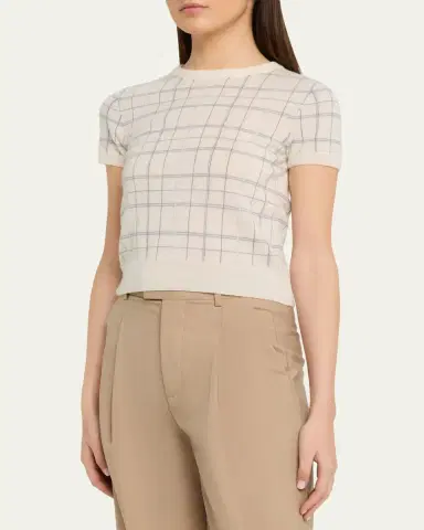 Vince Plaid Short-Sleeve Crewneck Top | Thumbnail 4 Vince Plaid Short-Sleeve Crewneck Top | Thumbnail 4