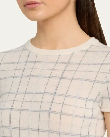 Vince Plaid Short-Sleeve Crewneck Top | Thumbnail 5 Vince Plaid Short-Sleeve Crewneck Top | Thumbnail 5