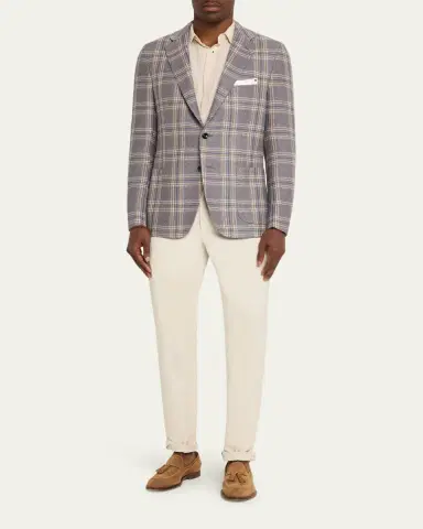 Kiton Men's Plaid Cashmere and Linen Single-Breasted Sport Coat | Thumbnail 2 Kiton Men's Plaid Cashmere and Linen Single-Breasted Sport Coat | Thumbnail 2