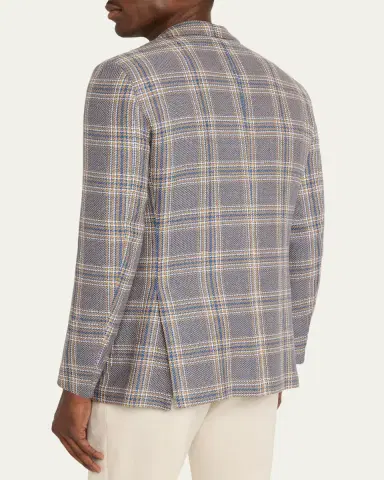 Kiton Men's Plaid Cashmere and Linen Single-Breasted Sport Coat | Thumbnail 3 Kiton Men's Plaid Cashmere and Linen Single-Breasted Sport Coat | Thumbnail 3