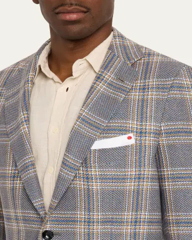 Kiton Men's Plaid Cashmere and Linen Single-Breasted Sport Coat | Thumbnail 5 Kiton Men's Plaid Cashmere and Linen Single-Breasted Sport Coat | Thumbnail 5