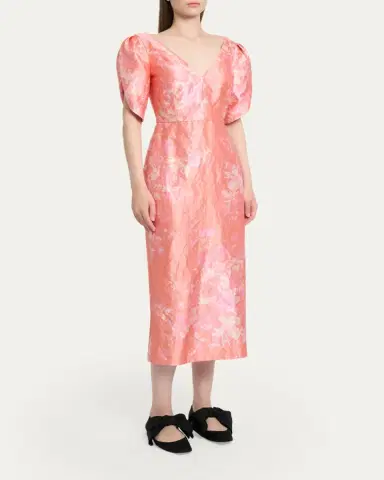 Erdem Floral-Print Textured Satin Midi Dress | Thumbnail 4 Erdem Floral-Print Textured Satin Midi Dress | Thumbnail 4