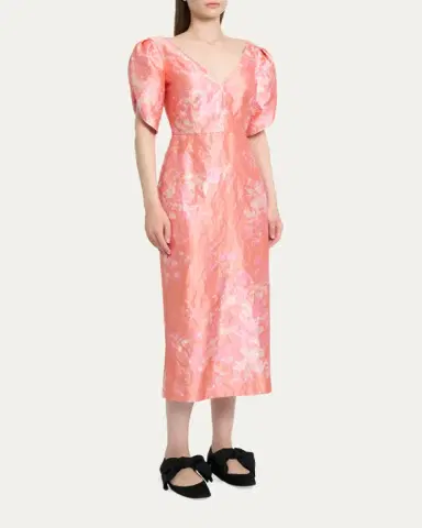 Erdem Floral-Print Textured Satin Midi Dress | Thumbnail 8 Erdem Floral-Print Textured Satin Midi Dress | Thumbnail 8