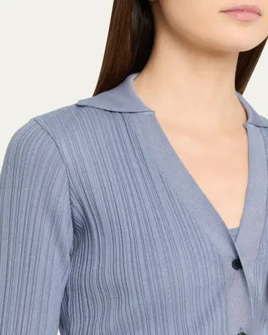 Vince Variegated Rib Polo Cardigan | Thumbnail 5 Vince Variegated Rib Polo Cardigan | Thumbnail 5
