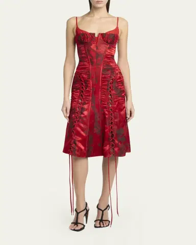 McQueen Certified Fluid Viscose Floral Jacquard Corset Dress | Thumbnail 2 McQueen Certified Fluid Viscose Floral Jacquard Corset Dress | Thumbnail 2