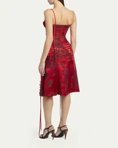 McQueen Certified Fluid Viscose Floral Jacquard Corset Dress | Thumbnail 3 McQueen Certified Fluid Viscose Floral Jacquard Corset Dress | Thumbnail 3