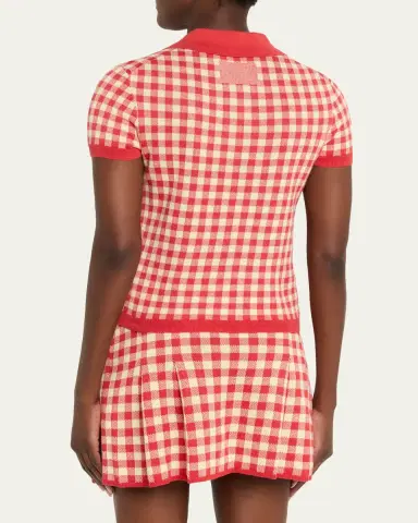 Guest in Residence Gingham Shrunken Silk-Linen Polo | Thumbnail 3 Guest in Residence Gingham Shrunken Silk-Linen Polo | Thumbnail 3
