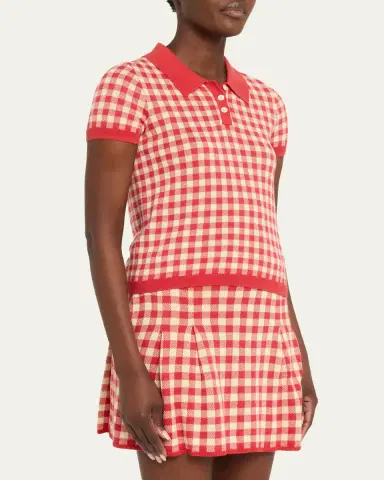 Guest in Residence Gingham Shrunken Silk-Linen Polo | Thumbnail 4 Guest in Residence Gingham Shrunken Silk-Linen Polo | Thumbnail 4