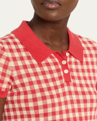 Guest in Residence Gingham Shrunken Silk-Linen Polo | Thumbnail 5 Guest in Residence Gingham Shrunken Silk-Linen Polo | Thumbnail 5