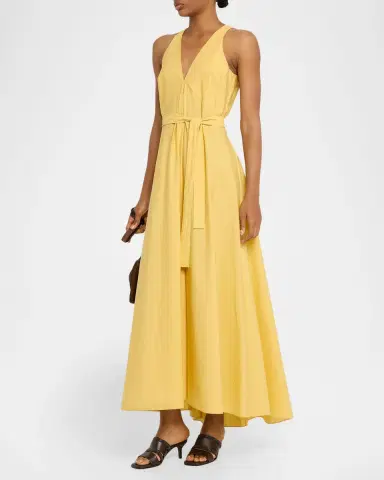 Brunello Cucinelli Sleeveless Belted Cotton Techno Poplin Midi Dress | Thumbnail 3 Brunello Cucinelli Sleeveless Belted Cotton Techno Poplin Midi Dress | Thumbnail 3