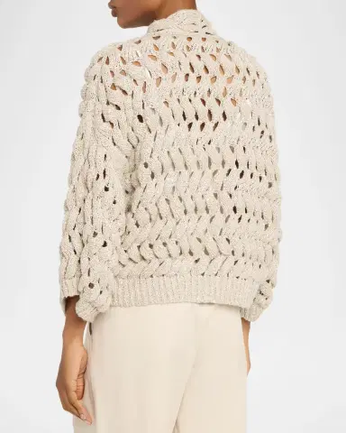Brunello Cucinelli Paillette Open-Knit Cardigan | Thumbnail 2 Brunello Cucinelli Paillette Open-Knit Cardigan | Thumbnail 2