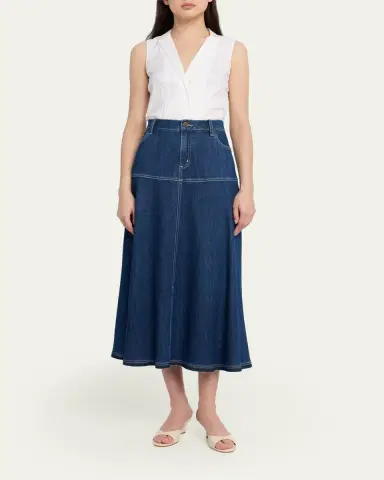 Kobi Halperin Ysabelle A-Line Cotton Denim Midi Skirt | Thumbnail 2 Kobi Halperin Ysabelle A-Line Cotton Denim Midi Skirt | Thumbnail 2
